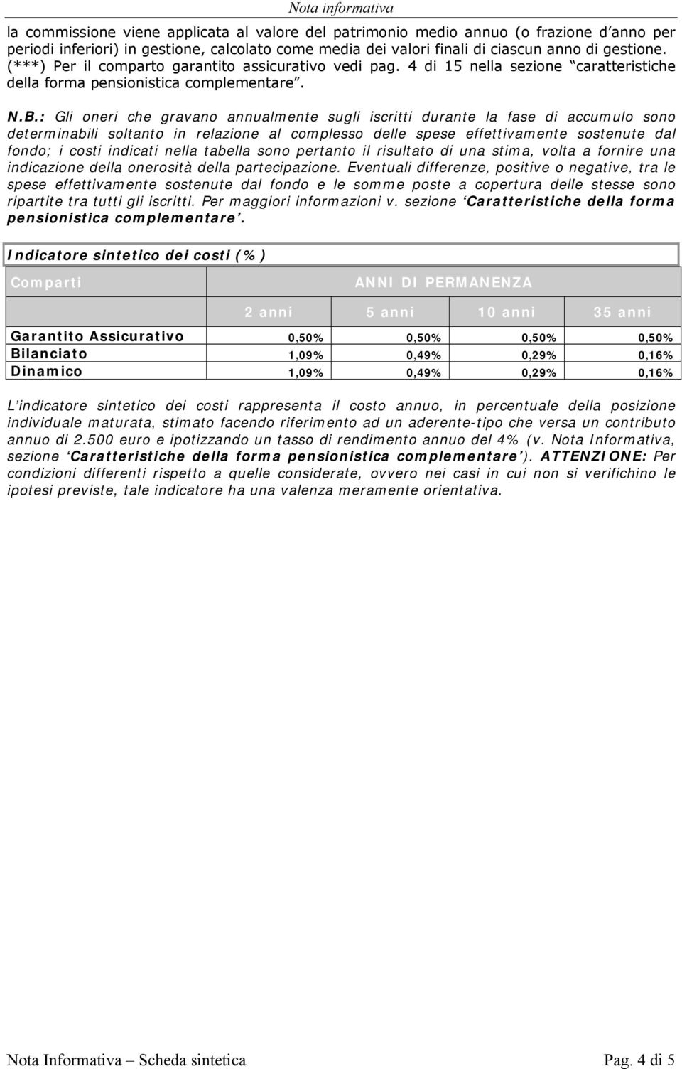 : Gli oneri che gravano annualmente sugli iscritti durante la fase di accumulo sono determinabili soltanto in relazione al complesso delle spese effettivamente sostenute dal fondo; i costi indicati