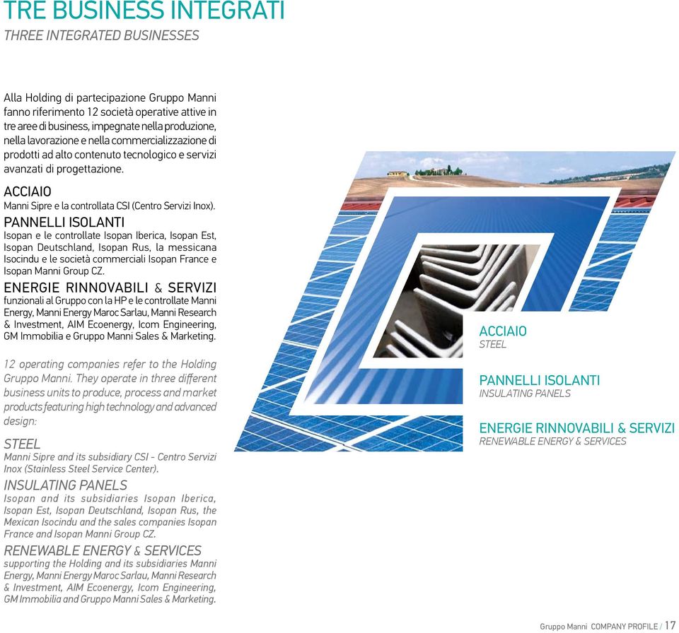 PANNELLI ISOLANTI Isopan e le controllate Isopan Iberica, Isopan Est, Isopan Deutschland, Isopan Rus, la messicana Isocindu e le società commerciali Isopan France e Isopan Manni Group CZ.