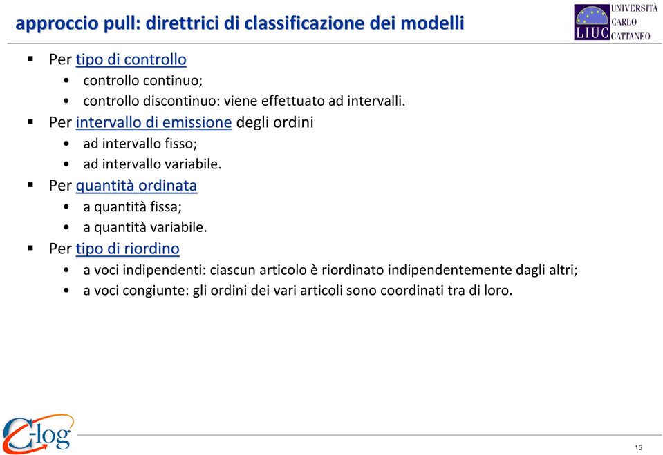 Per intervallo di emissione degli ordini ad intervallo fisso; ad intervallo variabile.