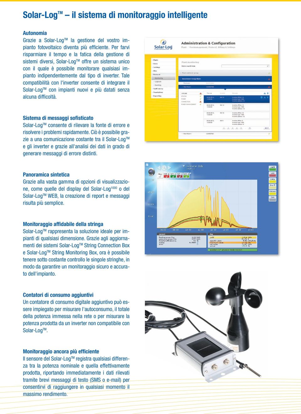 inverter. Tale compatibilità con l'inverter consente di integrare il Solar-Log TM con impianti nuovi e più datati senza alcuna diffi coltà.