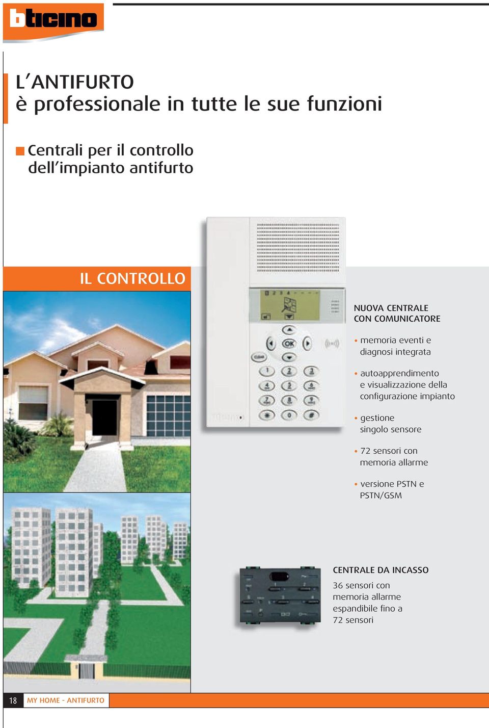 visualizzazione della configurazione impianto gestione singolo sensore 72 sensori con memoria allarme