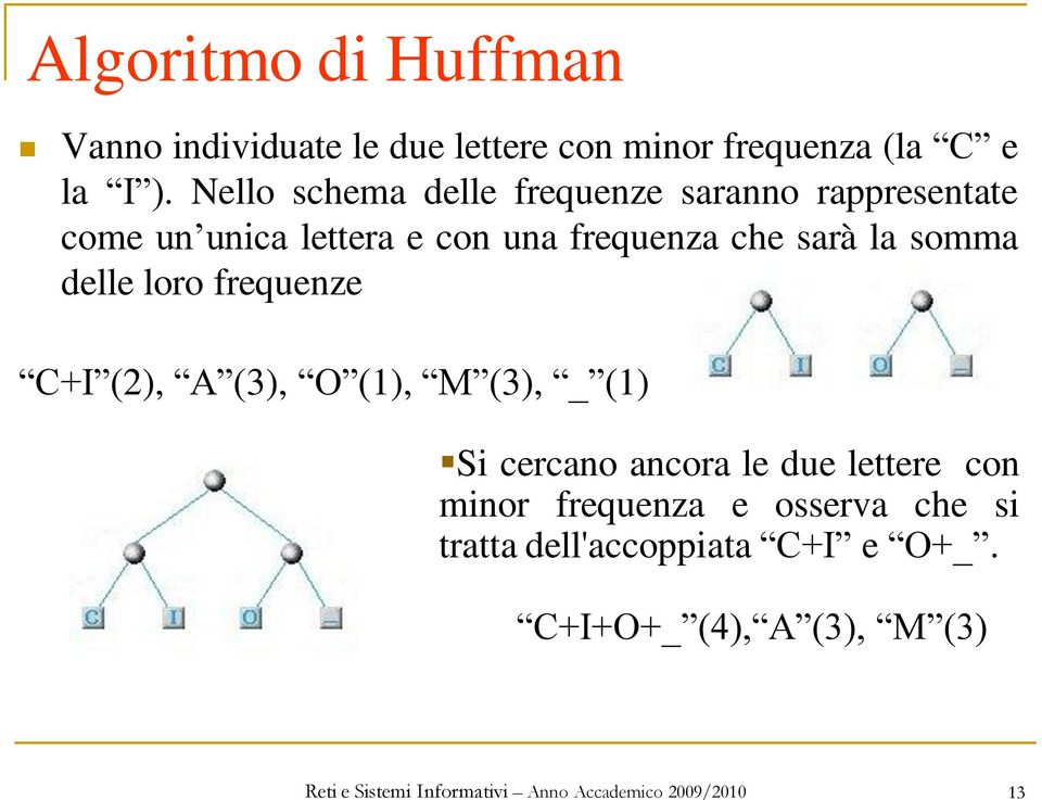 sarà la somma delle loro frequenze C+I (2), A (3), O (1), M (3), _ (1) Si cercano ancora le due