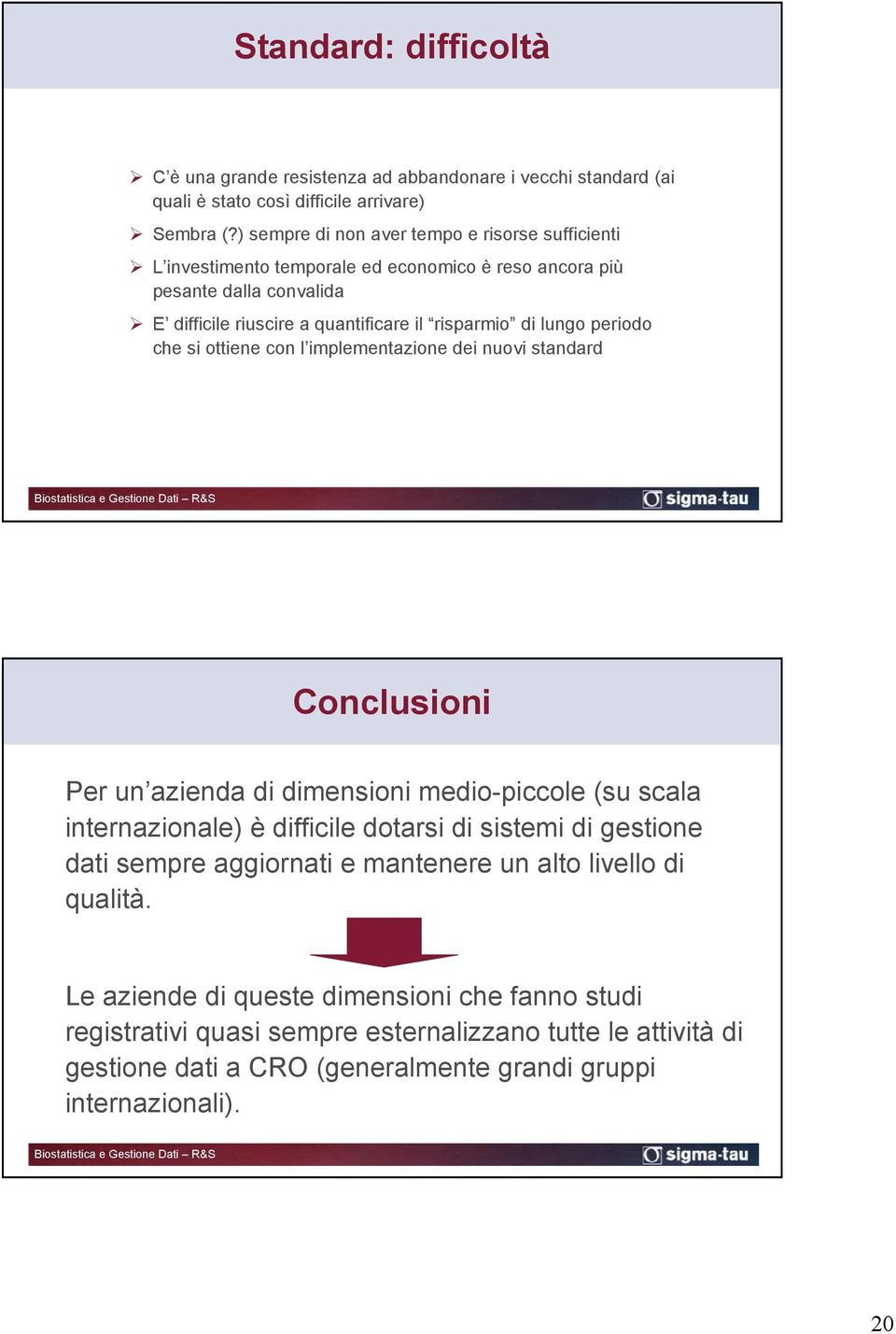 periodo che si ottiene con l implementazione dei nuovi standard Conclusioni Per un azienda di dimensioni medio-piccole (su scala internazionale) è difficile dotarsi di sistemi di