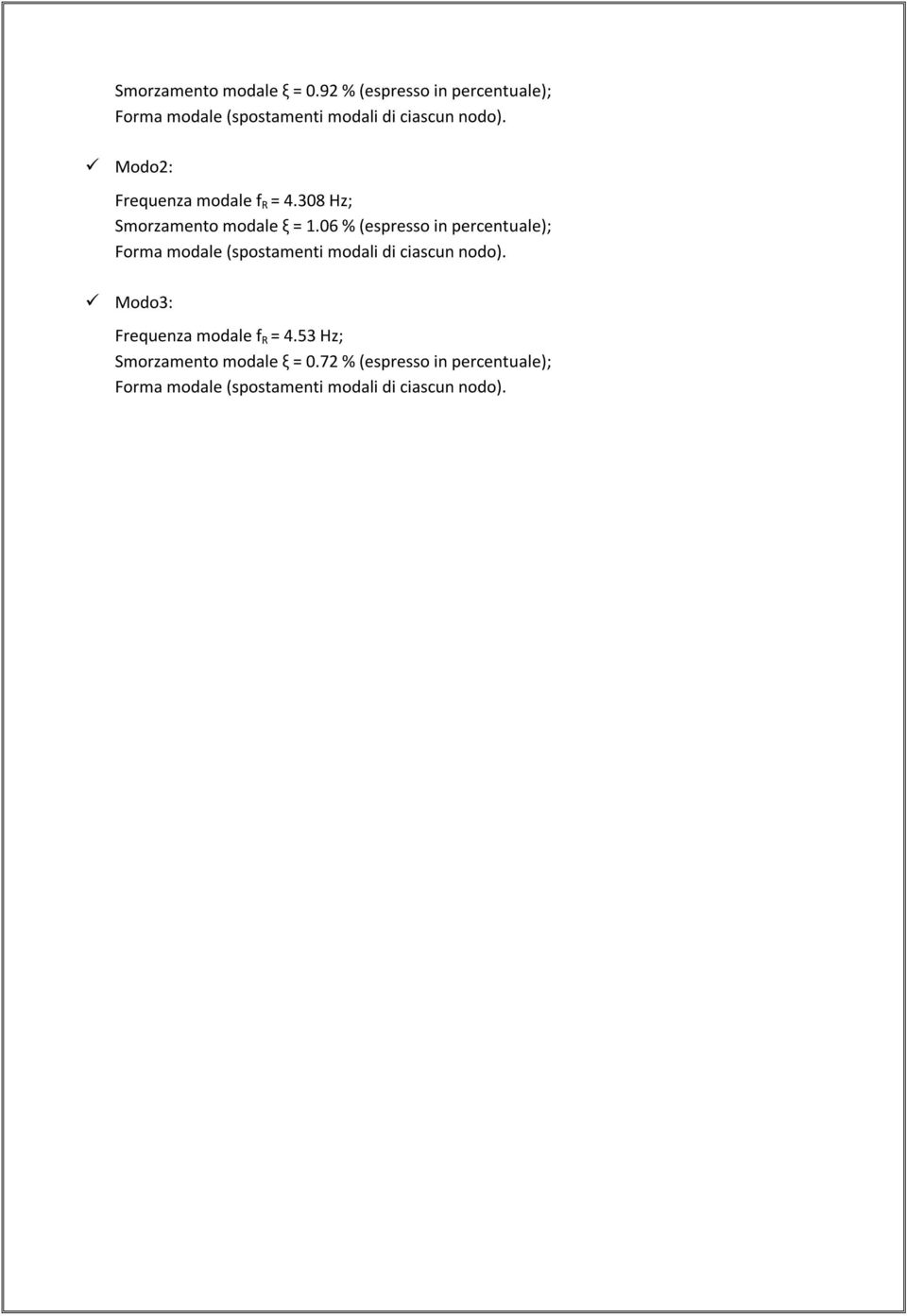 Modo2: Frequenza modale f R = 4.308 Hz; Smorzamento modale ξ = 1.