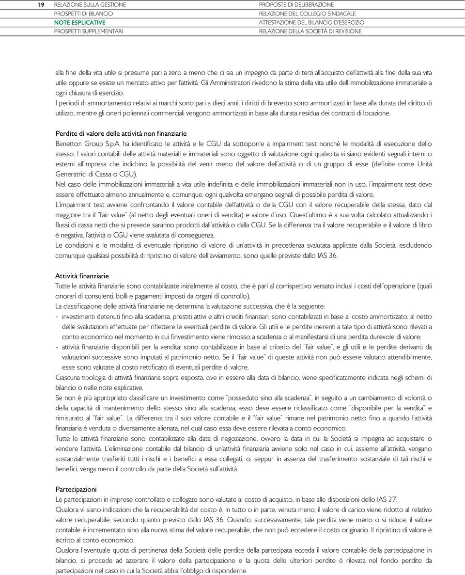 I periodi di ammortamento relativi ai marchi sono pari a dieci anni, i diritti di brevetto sono ammortizzati in base alla durata del diritto di utilizzo, mentre gli oneri poliennali commerciali