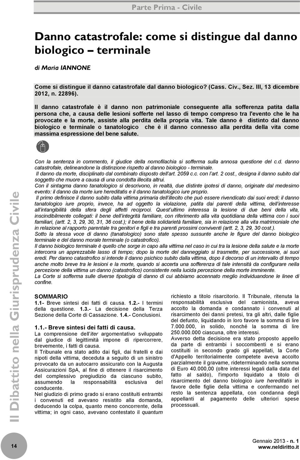 Il danno catastrofale è il danno non patrimoniale conseguente alla sofferenza patita dalla persona che, a causa delle lesioni sofferte nel lasso di tempo compreso tra l'evento che le ha provocate e