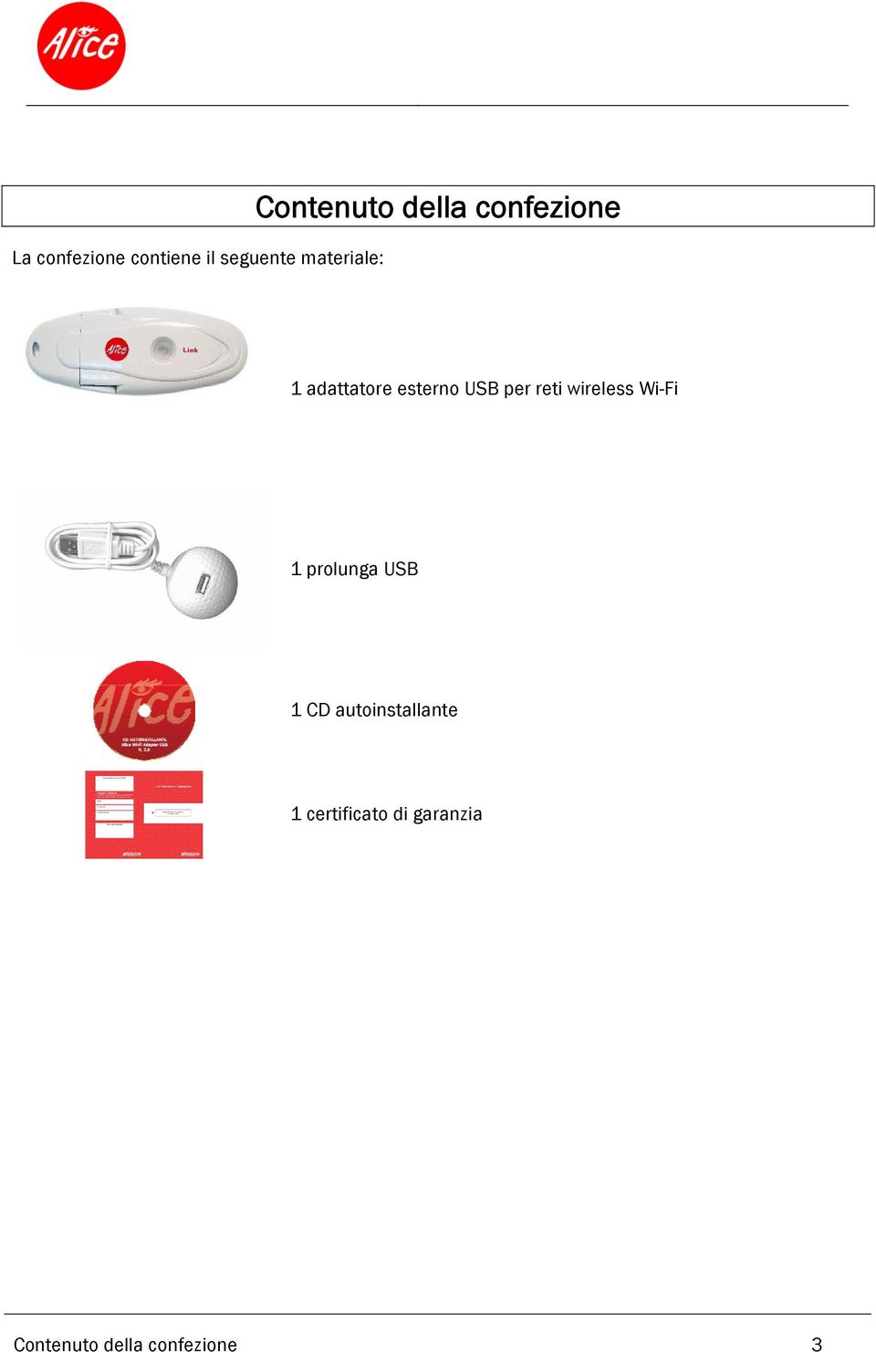 per reti wireless Wi-Fi 1 prolunga USB 1 CD