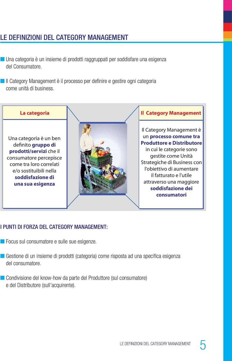 La categoria Il Category Management Una categoria è un ben definito gruppo di prodotti/servizi che il consumatore percepisce come tra loro correlati e/o sostituibili nella soddisfazione di una sua