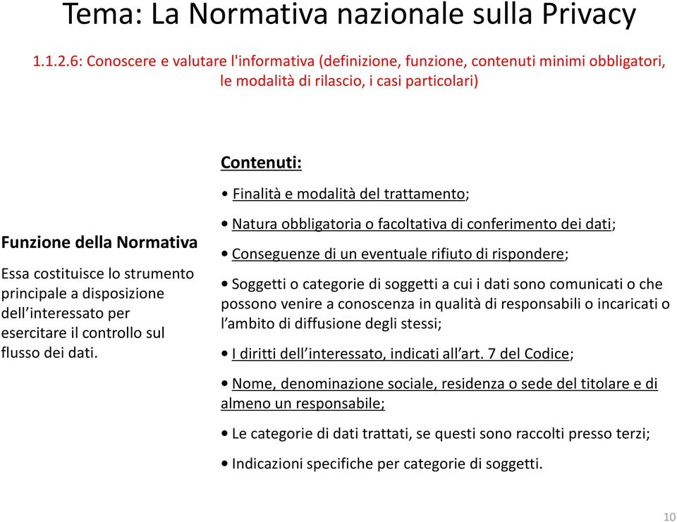 Normativa Essa costituisce lo strumento principale a disposizione dell interessato per esercitare il controllo sul flusso dei dati.