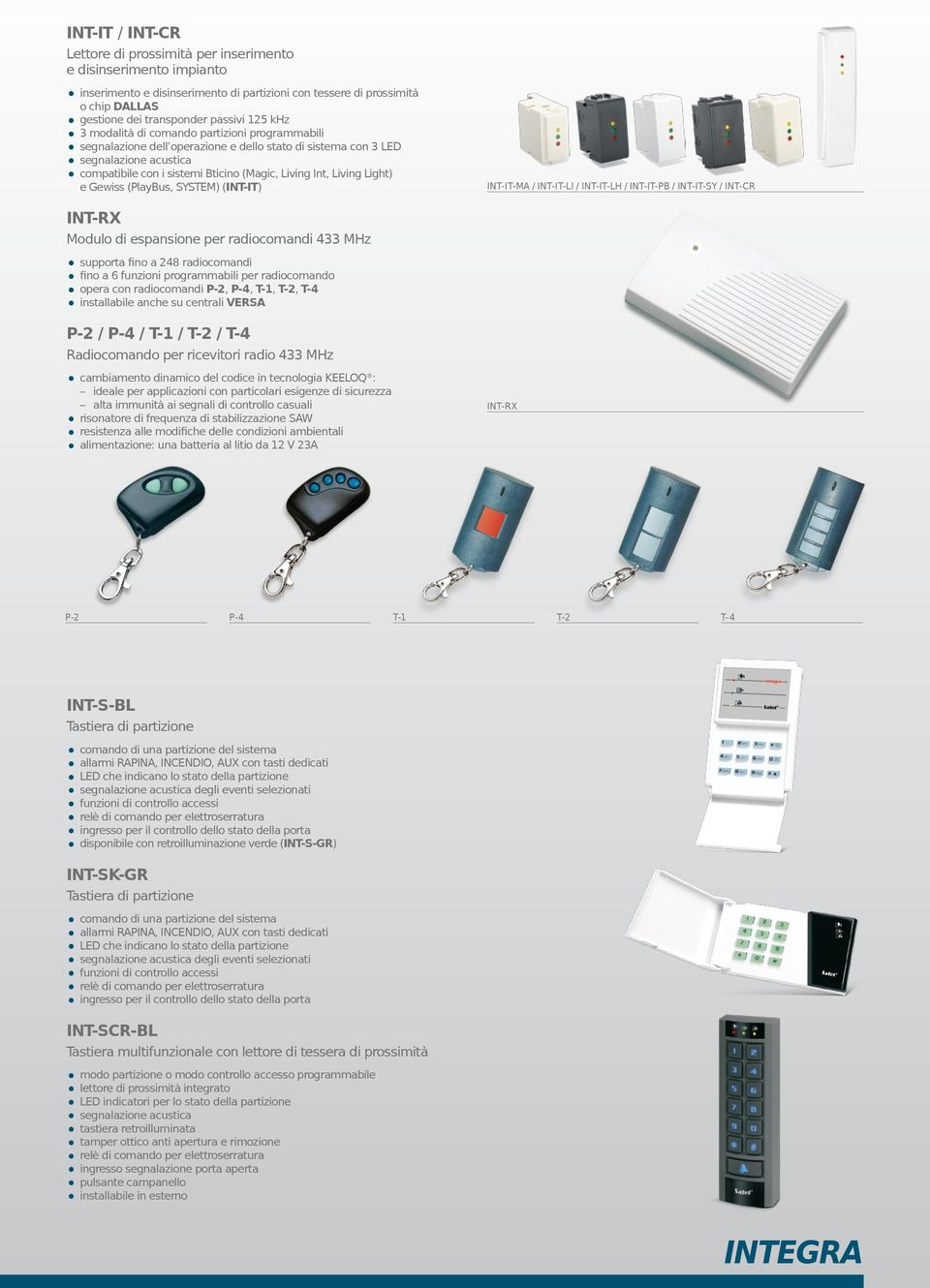 Light) e Gewiss (PlayBus, SYSTEM) (INT-IT) INT-RX Modulo di espansione per radiocomandi 433 MHz supporta fino a 248 radiocomandi fino a 6 funzioni programmabili per radiocomando opera con