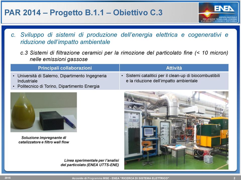 Salerno, Dipartimento Ingegneria Industriale Politecnico di Torino, Dipartimento Energia Attività Sistemi catalitici per il clean-up di biocombustibili e