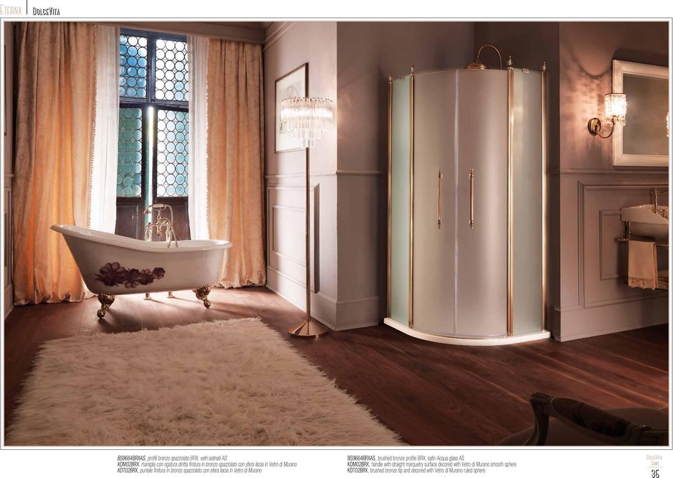 Vetro di Murano BS9664BRXAS, brushed bronze profile BRX, satin Acqua glass AS KDM02BRX, handle with straight marquetry