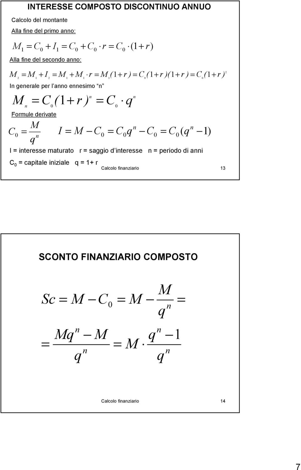 eesimo ( + ) Fomule deivate I ) ( I iteesse matuato saggio d iteesse peiodo di