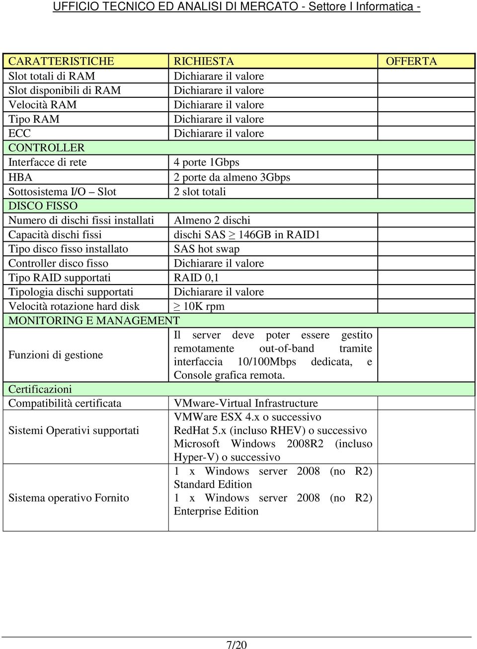 supportati Velocità rotazione hard disk 10K rpm MONITORING E MANAGEMENT Il server deve poter essere gestito Funzioni di gestione remotamente out-of-band tramite interfaccia 10/100Mbps dedicata, e