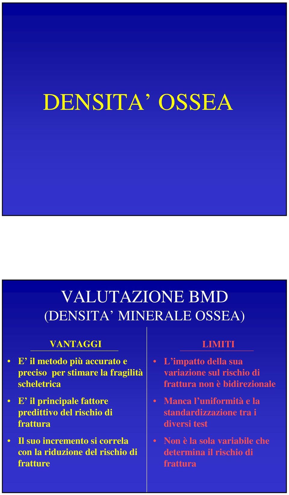 riduzione del rischio di fratture LIMITI L impatto della sua variazione sul rischio di frattura non è bidirezionale