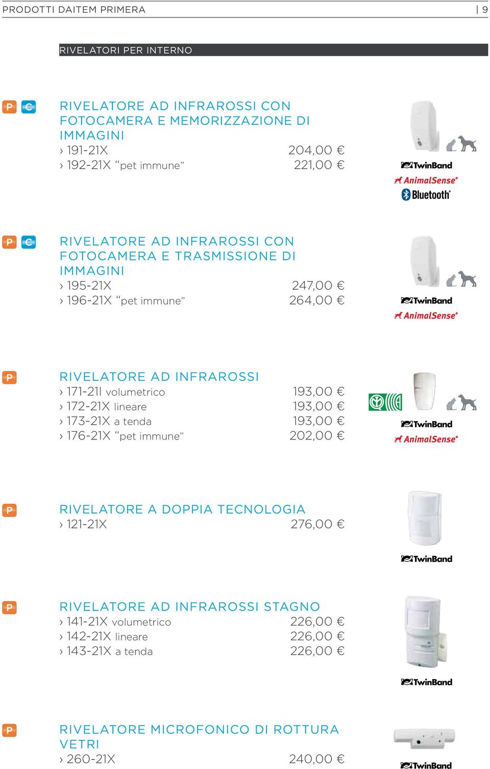 volumetrico 193,00 172-21X lineare 193,00 173-21X a tenda 193,00 176-21X pet immune 202,00 RIVELTORE DOI TENOLOGI 121-21X 276,00 RIVELTORE