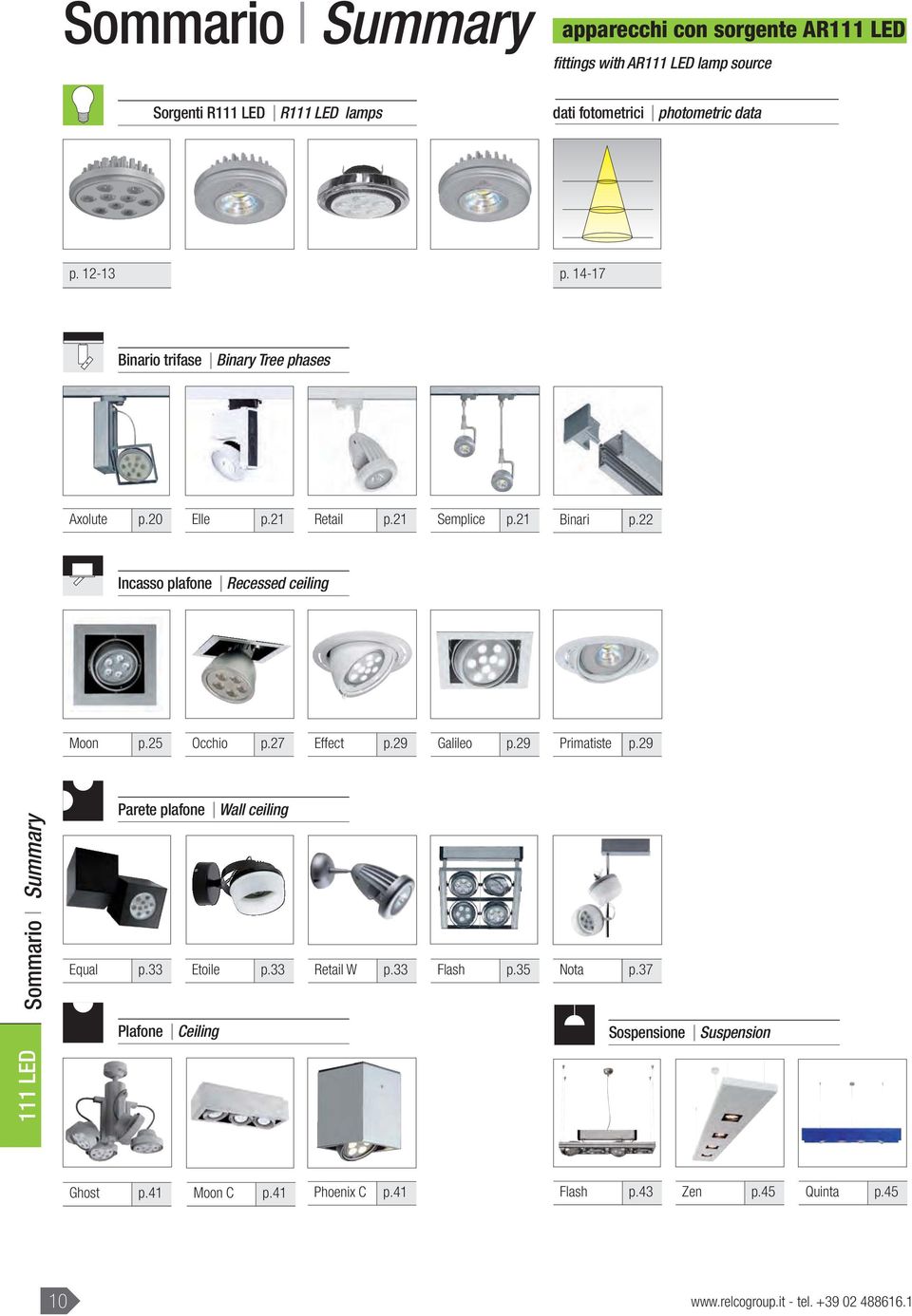 22 Incasso plafone I Recessed ceiling Moon p.25 Occhio p.27 Effect p.29 Galileo p.29 Primatiste p.