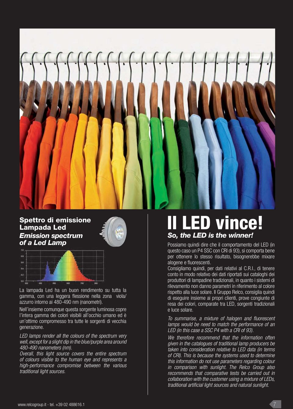 LED lamps render all the colours of the spectrum very well, except for a slight dip in the blue/purple area around 480-490 nanometers (nm).