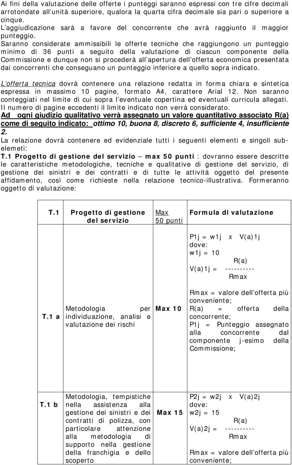 Saranno considerate ammissibili le offerte tecniche che raggiungono un punteggio minimo di 36 punti a seguito della valutazione di ciascun componente della Commissione e dunque non si procederà all