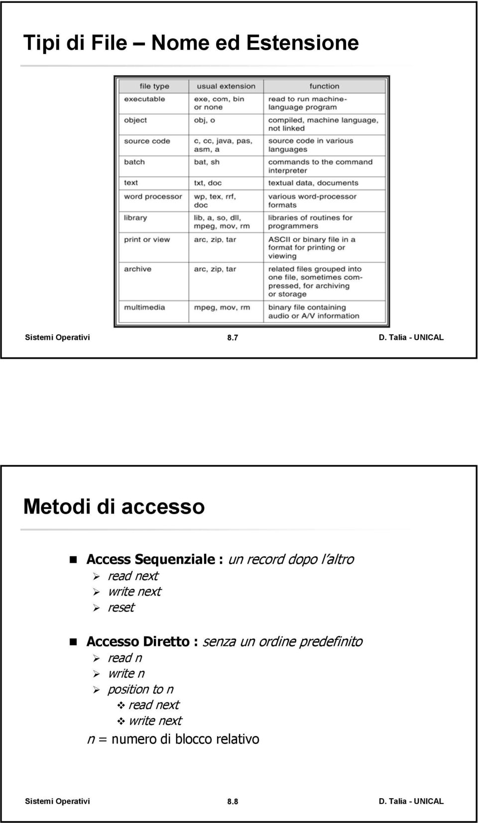 read next write next reset Accesso Diretto : senza un ordine