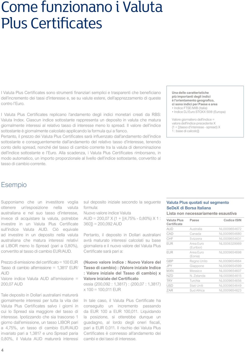 Ciascun indice sottostante rappresenta un deposito in valuta che matura giornalmente interessi al relativo tasso di interesse meno lo spread.