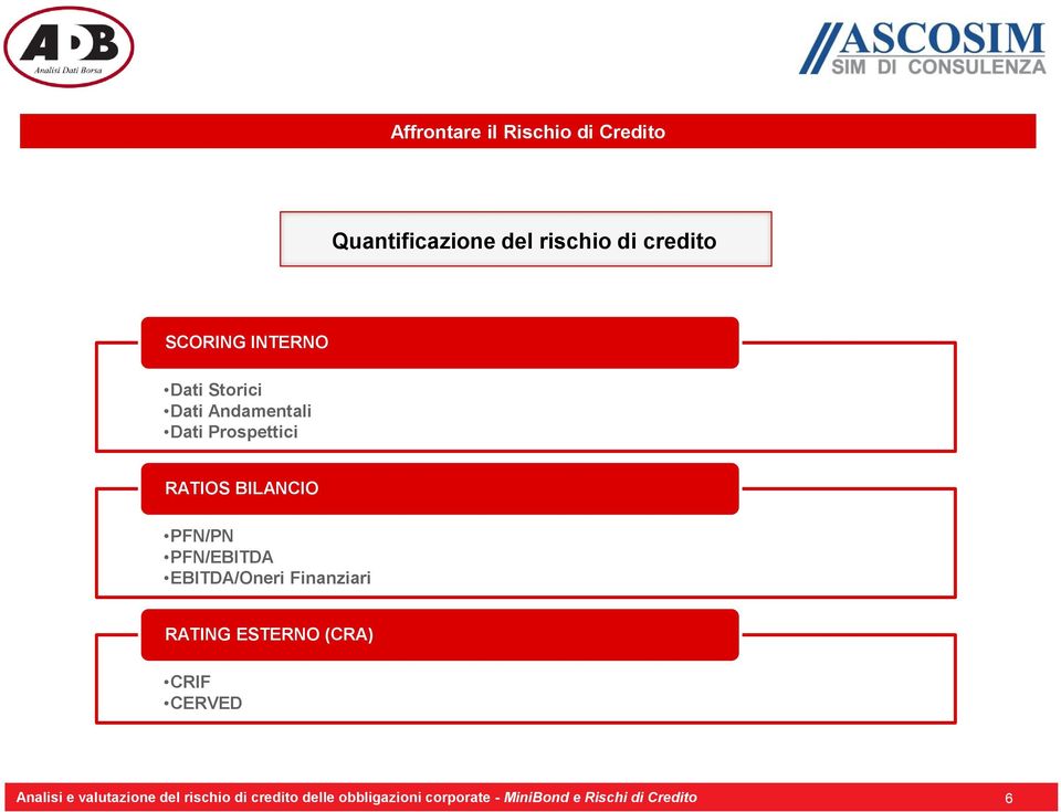 PFN/EBITDA EBITDA/Oneri Finanziari RATING ESTERNO (CRA) CRIF CERVED Analisi e