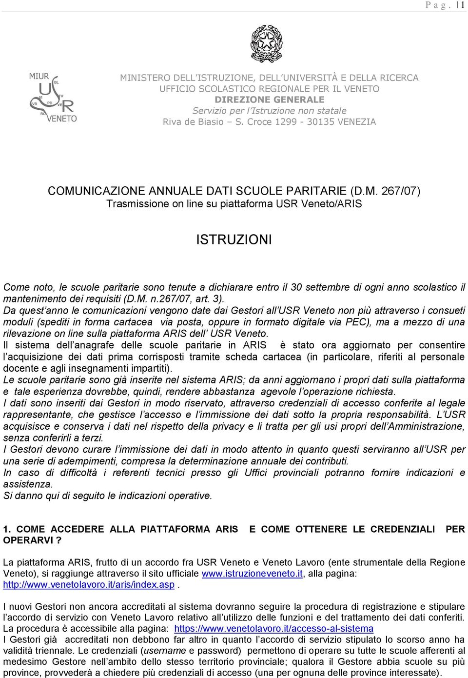 NICAZIONE ANNUALE DATI SCUOLE PARITARIE (D.M.