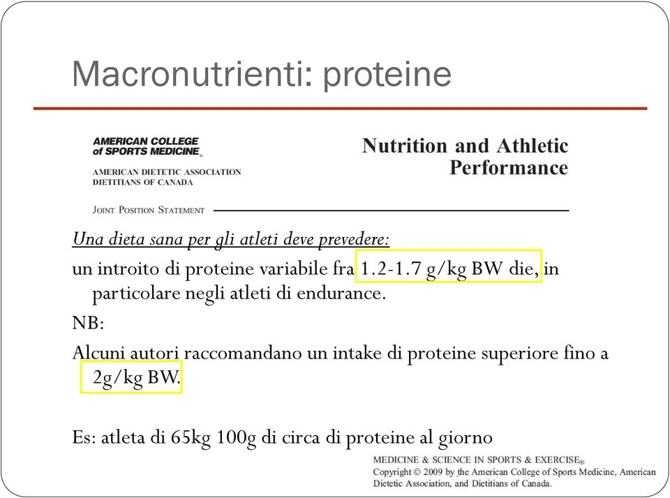 7 g/kg BW die, in particolare negli atleti di endurance.