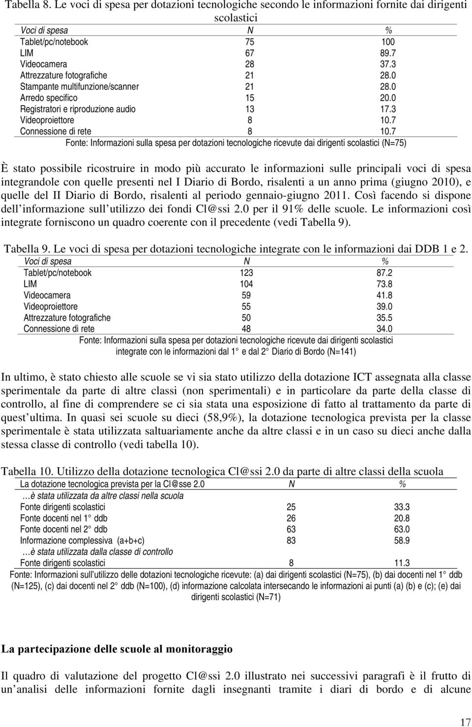 7 Fonte: Informazioni sulla spesa per dotazioni tecnologiche ricevute dai dirigenti scolastici (N=75) È stato possibile ricostruire in modo più accurato le informazioni sulle principali voci di spesa