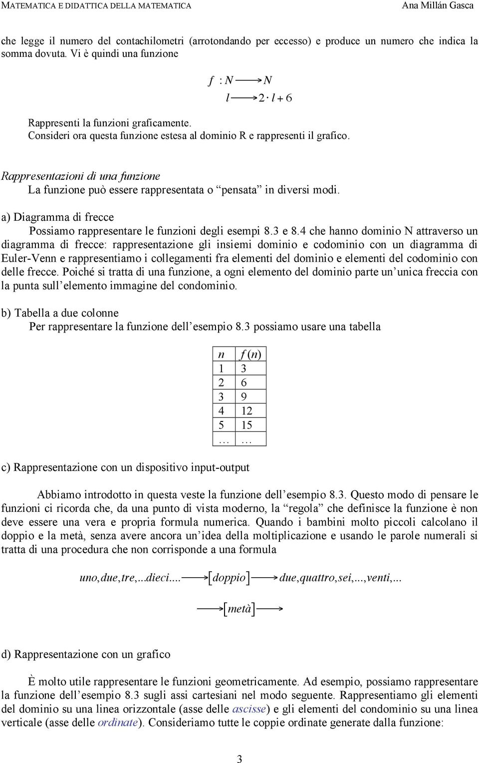 Rappresentazioni di una funzione La funzione può essere rappresentata o pensata in diversi modi. a) Diagramma di frecce Possiamo rappresentare le funzioni degli esempi 8.3 e 8.