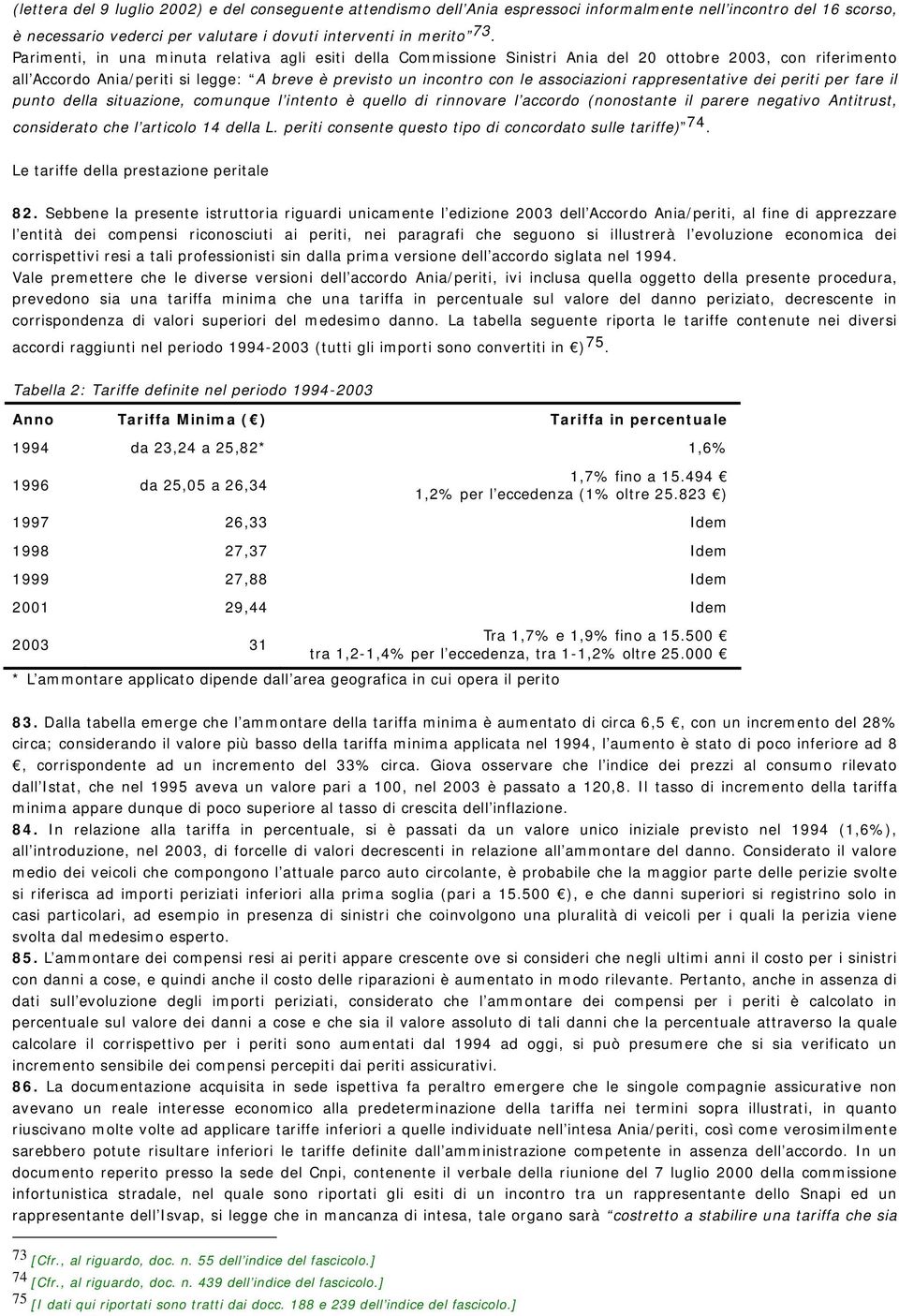 rappresentative dei periti per fare il punto della situazione, comunque l intento è quello di rinnovare l accordo (nonostante il parere negativo Antitrust, considerato che l articolo 14 della L.