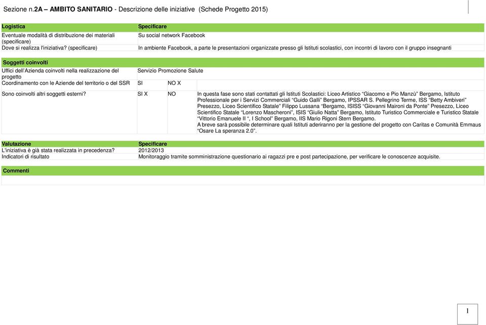 Uffici dell Azienda coinvolti nella realizzazione del Servizio Promozione Salute progetto Coordinamento con le Aziende del territorio o del SSR SI NO X Sono coinvolti altri soggetti esterni?