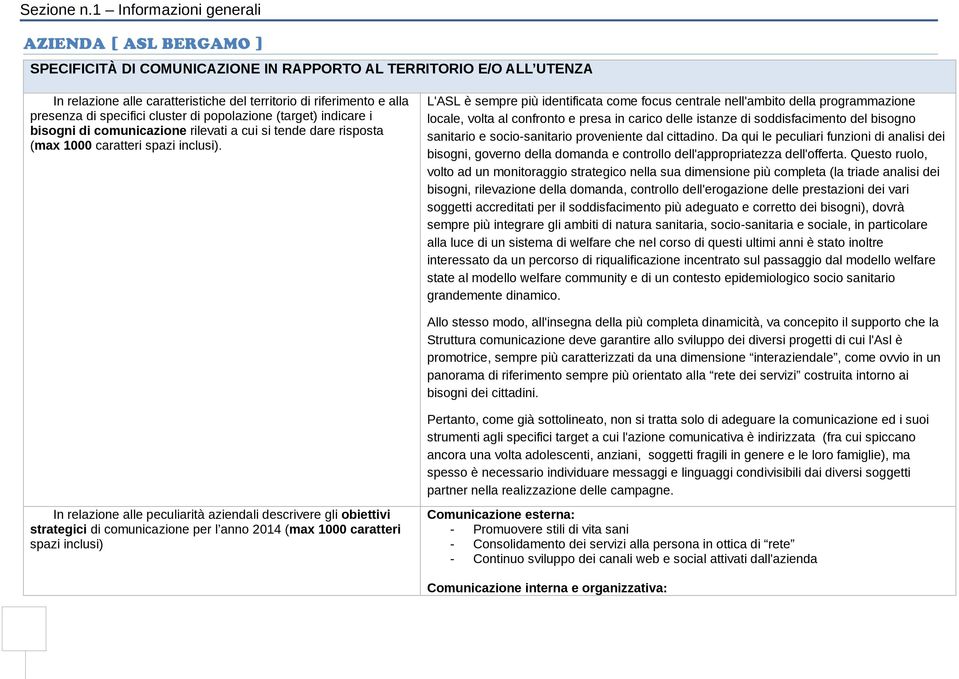 di specifici cluster di popolazione (target) indicare i bisogni di comunicazione rilevati a cui si tende dare risposta (max 1000 caratteri spazi inclusi).