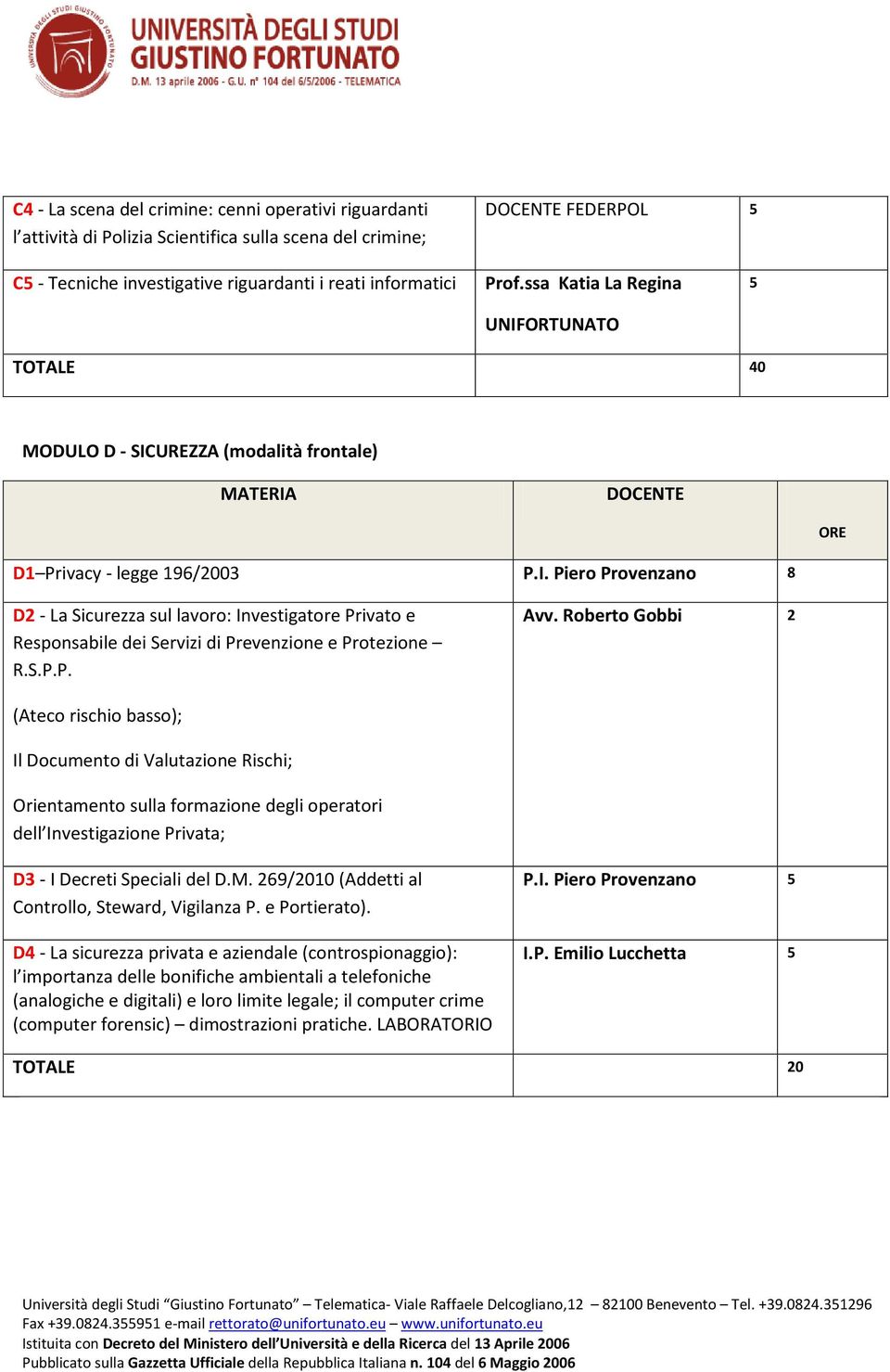 S.P.P. Avv. Roberto Gobbi 2 (Ateco rischio basso); Il Documento di Valutazione Rischi; Orientamento sulla formazione degli operatori dell Investigazione Privata; D3 - I Decreti Speciali del D.M.