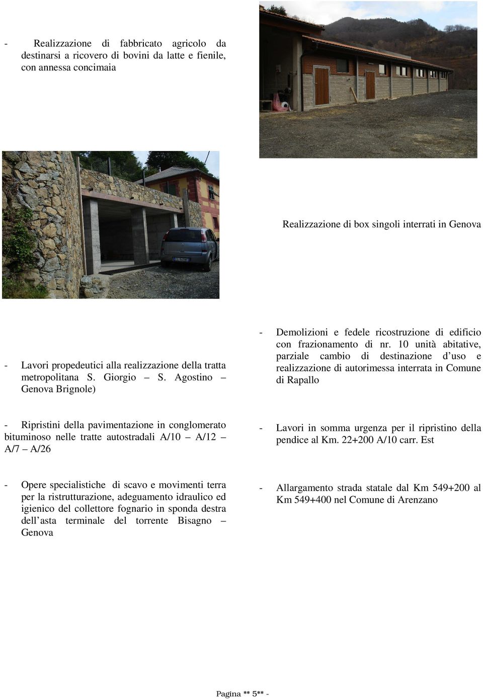 10 unità abitative, parziale cambio di destinazione d uso e realizzazione di autorimessa interrata in Comune di Rapallo Ripristini della pavimentazione in conglomerato bituminoso nelle tratte