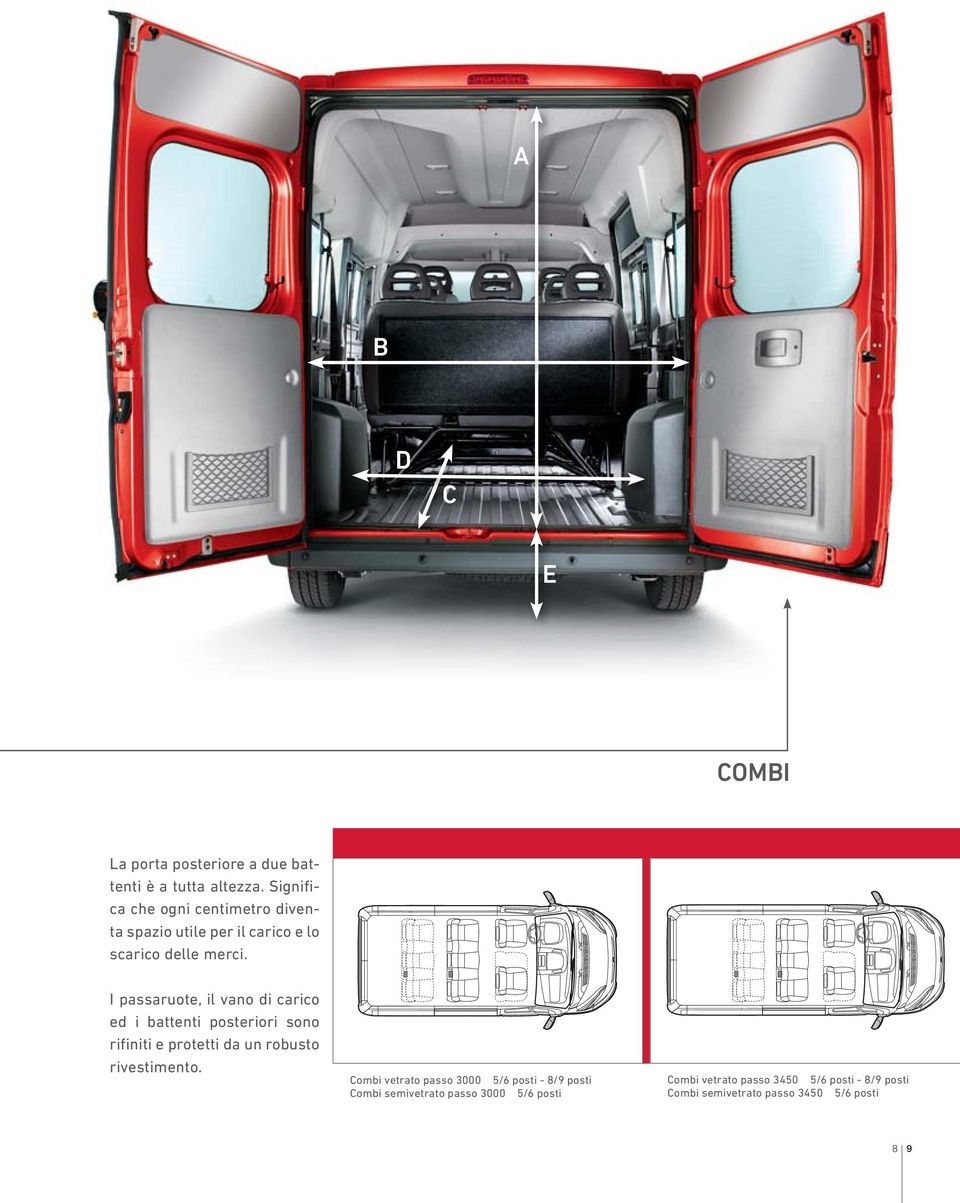 I passaruote, il vano di carico ed i battenti posteriori sono rifiniti e protetti da un robusto rivestimento.