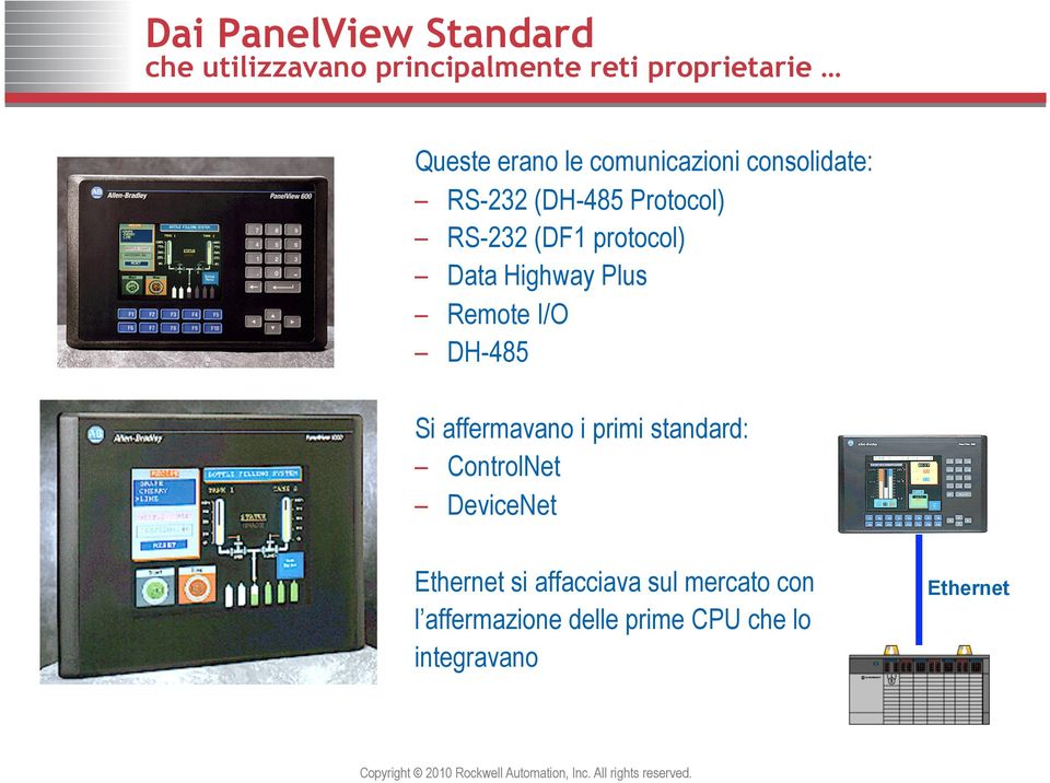 Highway Plus Remote I/O DH-485 Si affermavano i primi standard: ControlNet DeviceNet