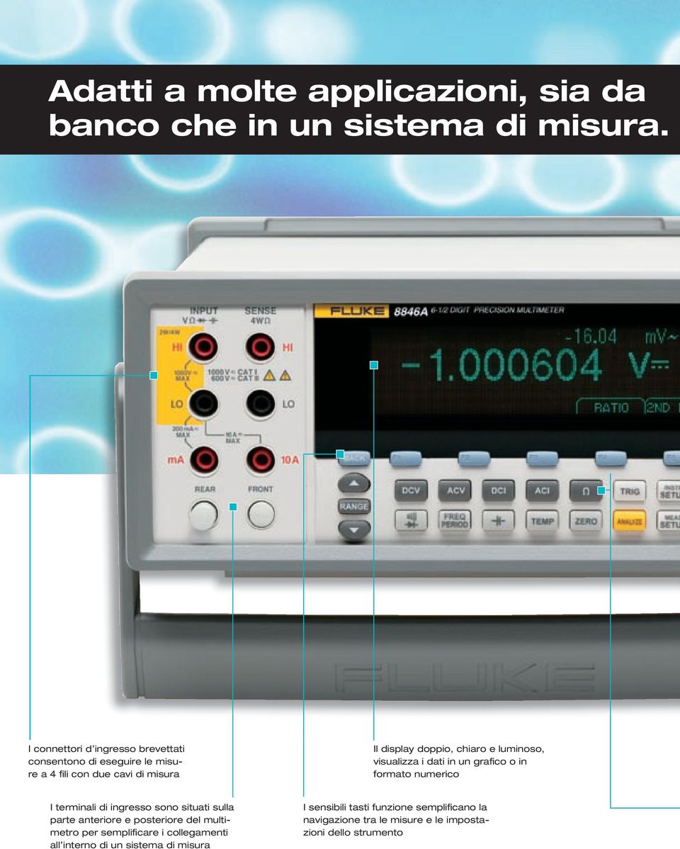 luminoso, visualizza i dati in un grafico o in formato numerico I terminali di ingresso sono situati sulla parte anteriore e