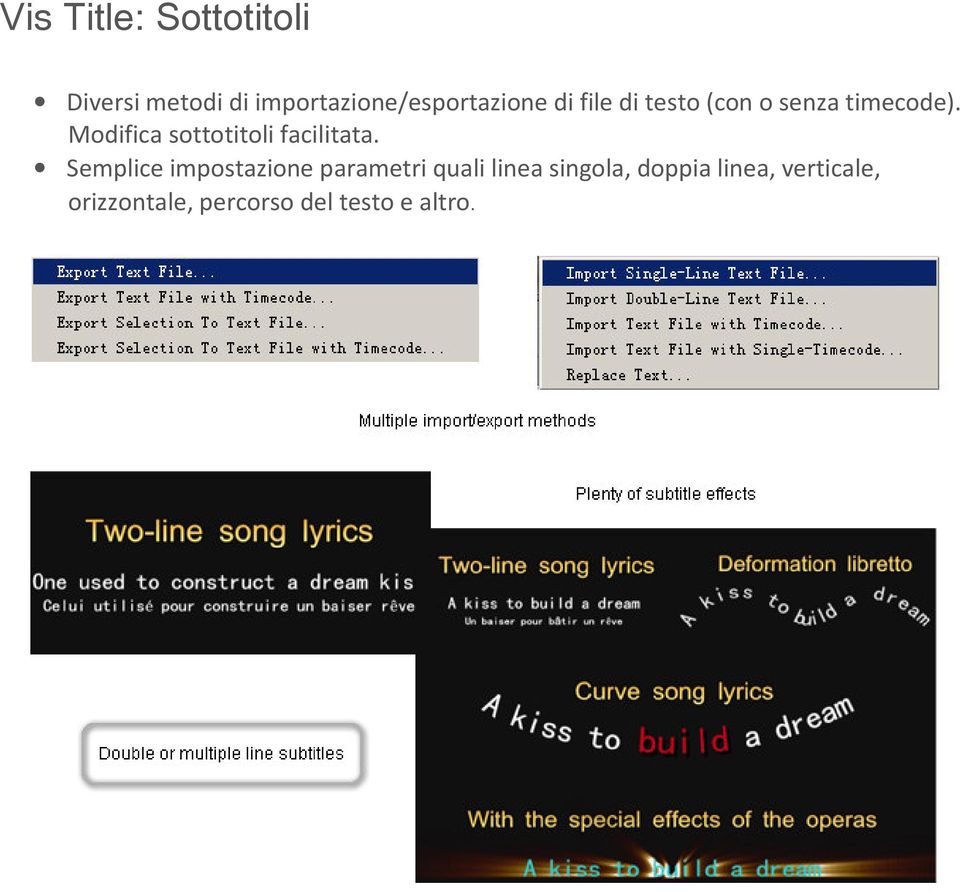 timecode). Modifica sottotitoli facilitata.