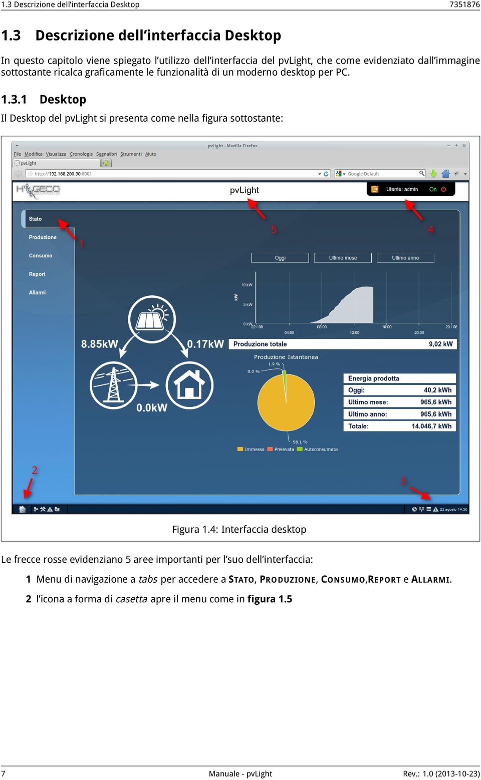 ricalca graficamente le funzionalità di un moderno desktop per PC. 1.3.1 Desktop Il Desktop del pvlight si presenta come nella figura sottostante: Figura 1.