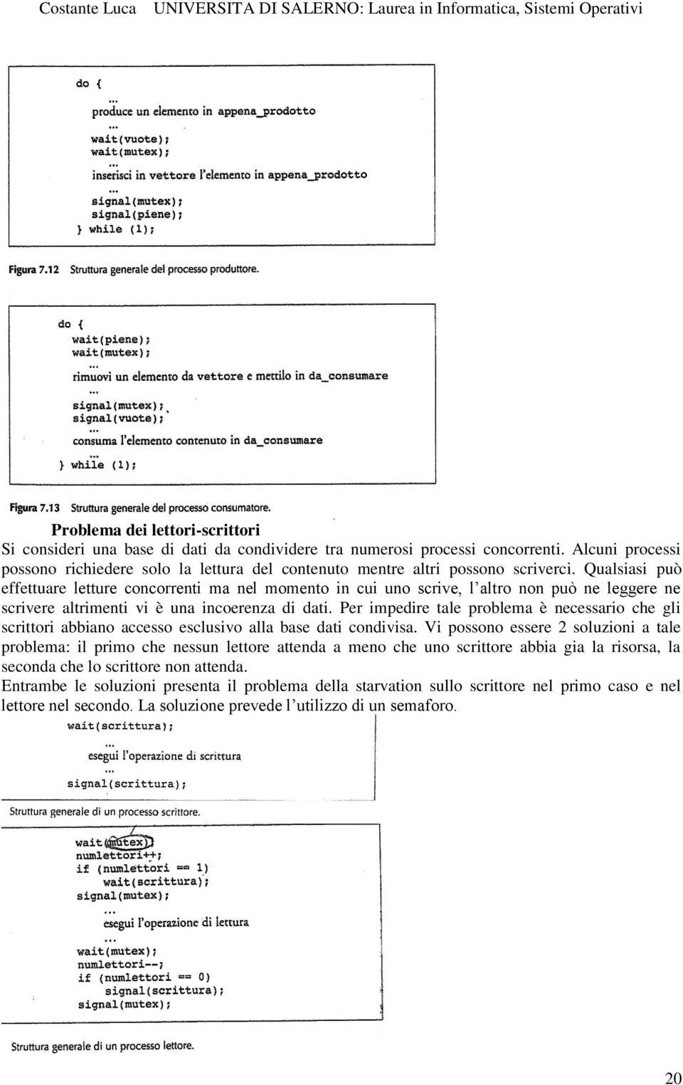 Qualsiasi può effettuare letture concorrenti ma nel momento in cui uno scrive, l altro non può ne leggere ne scrivere altrimenti vi è una incoerenza di dati.