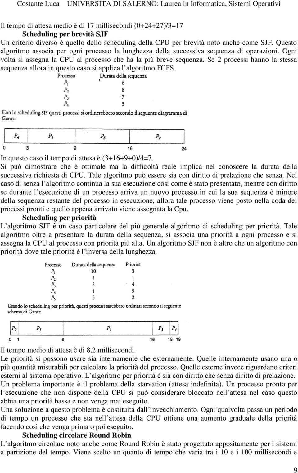 Se 2 processi hanno la stessa sequenza allora in questo caso si applica l algoritmo FCFS. In questo caso il tempo di attesa è (3+16+9+0)/4=7.