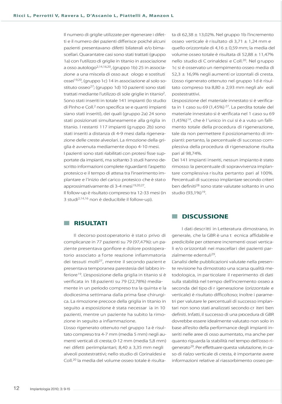 sostituti ossei 19,20, (gruppo 1c) 14 in associazione al solo sostituto osseo 27 ; (gruppo 1d) 10 pazienti sono stati trattati mediante l utilizzo di sole griglie in titanio 2.