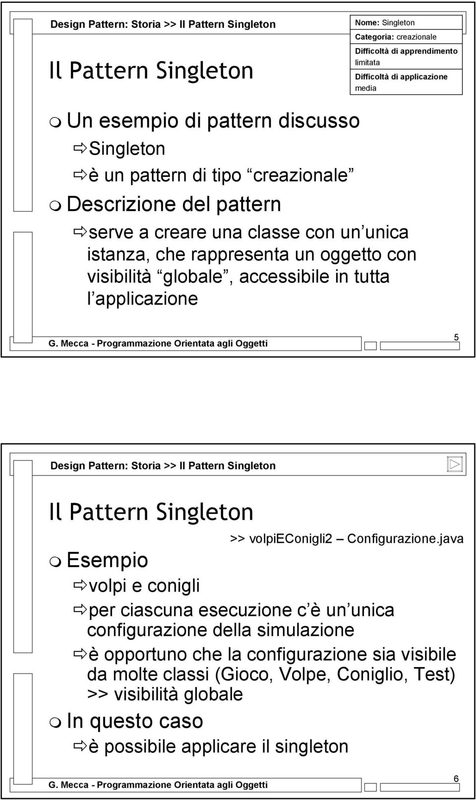 accessibile in tutta l applicazione 5 Design Pattern: Storia >> >> volpieconigli2 Configurazione.