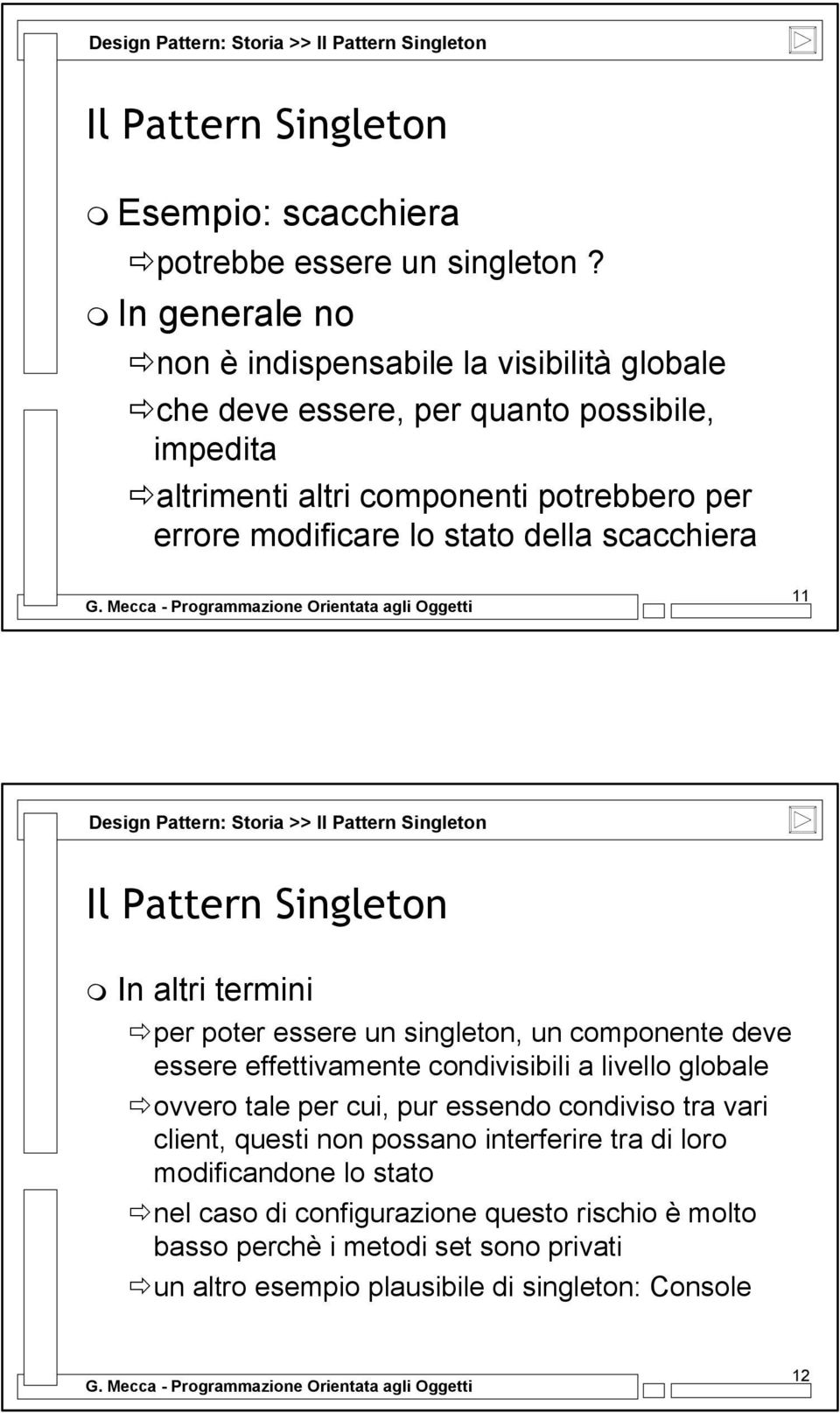 stato della scacchiera 11 Design Pattern: Storia >> In altri termini per poter essere un singleton, un componente deve essere effettivamente condivisibili a livello