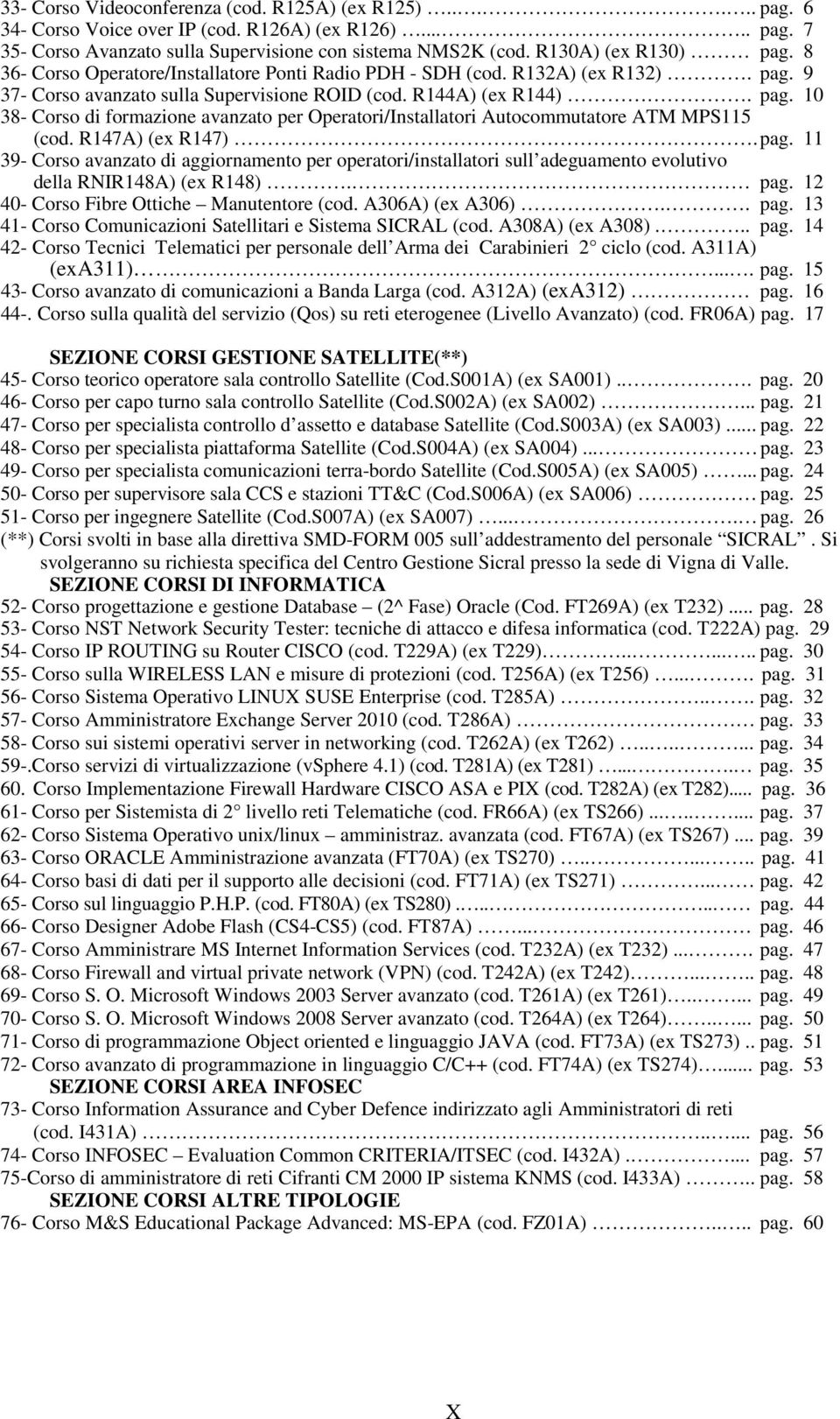 R147A) (ex R147). pag. 11 39- Corso avanzato di aggiornamento per operatori/installatori sull adeguamento evolutivo della RNIR148A) (ex R148). pag. 12 40- Corso Fibre Ottiche Manutentore (cod.