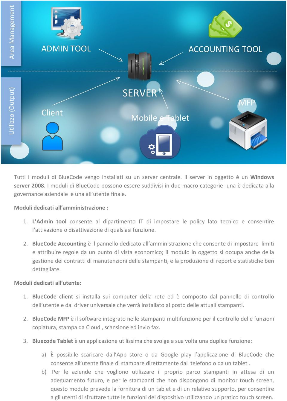 Moduli dedicati all amministrazione : 1. L Admin tool consente al dipartimento IT di impostare le policy lato tecnico e consentire l attivazione o disattivazione di qualsiasi funzione. 2.