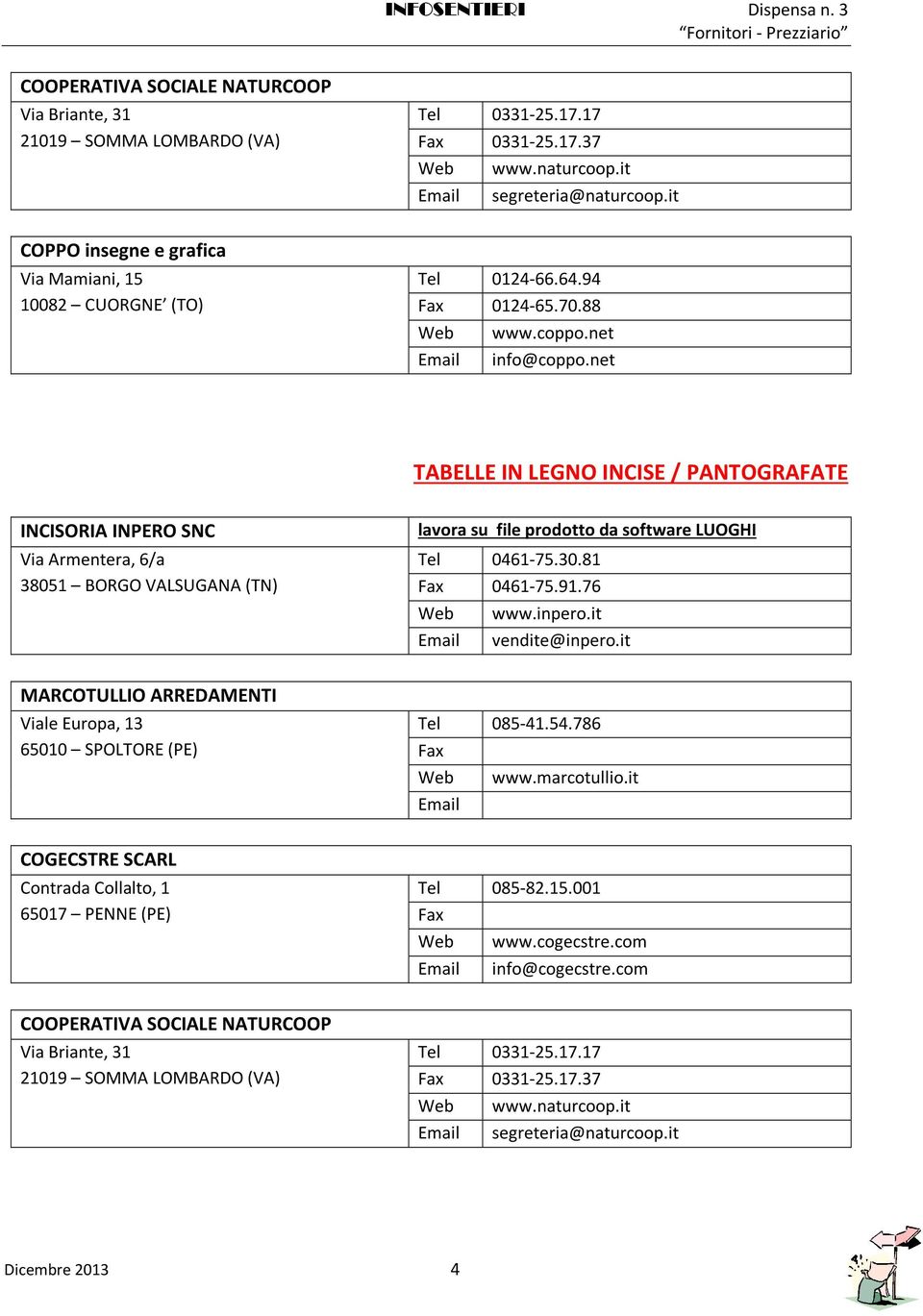 net TABELLE IN LEGNO INCISE / PANTOGRAFATE INCISORIA INPERO SNC Via Armentera, 6/a 38051 BORGO VALSUGANA (TN) lavora su file prodotto da software LUOGHI Tel 0461-75.30.81 0461-75.91.76 www.inpero.