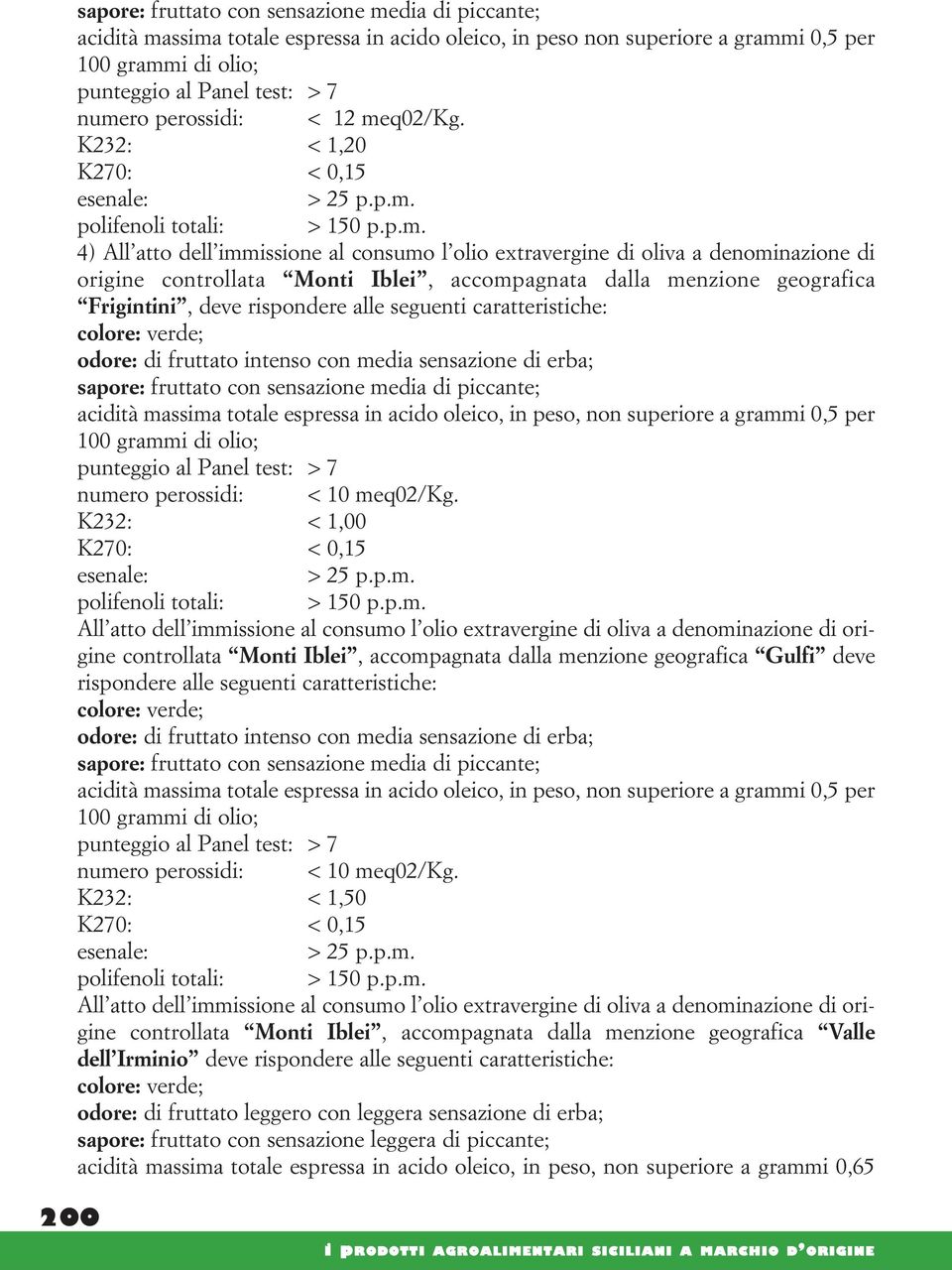 q02/kg. K232: < 1,20 K270: < 0,15 esenale: > 25 p.p.m.