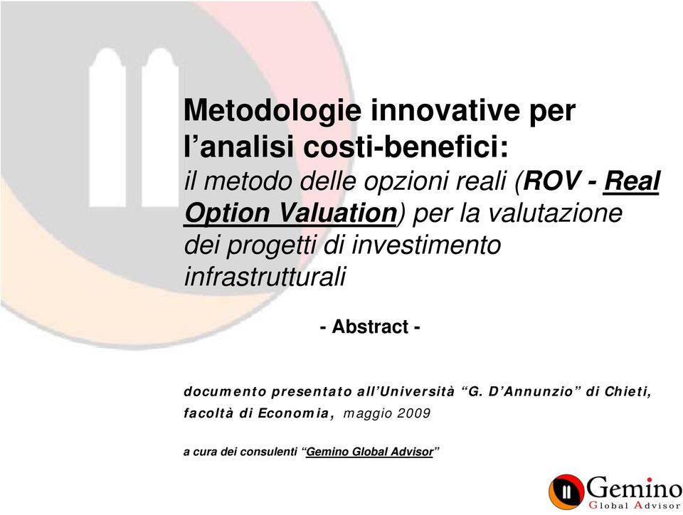 investimento infrastrutturali - Abstract - documento presentato all Università G.